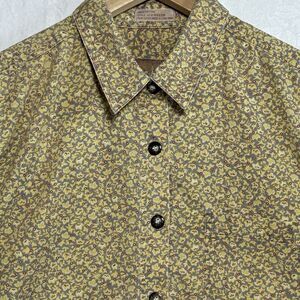 Vintage TAMI Shirt Medium M Floral Button Down 100% Cotton Hong Kong Yellow Gray